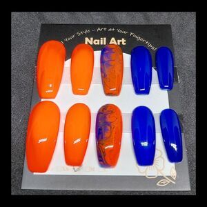 🔴SALE SET🔴Vibrant Orange and Blue Handmade Hard Gel Press on Nail Set